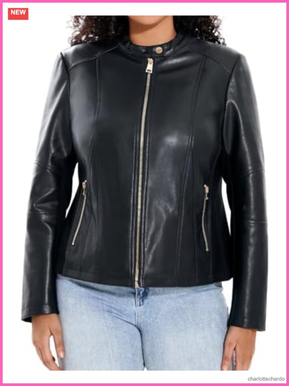 Plus Size Faux Leather Moto Jacket Oversized Motorcycle Coat